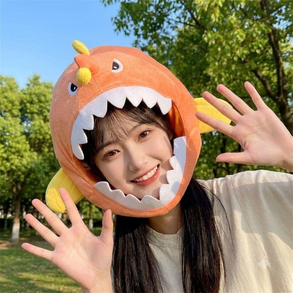 Soft Skin-friendly Plush Anglerfish Hat Open Mouth Fish Cosplay Cap Fish Headwear Birthday Holiday