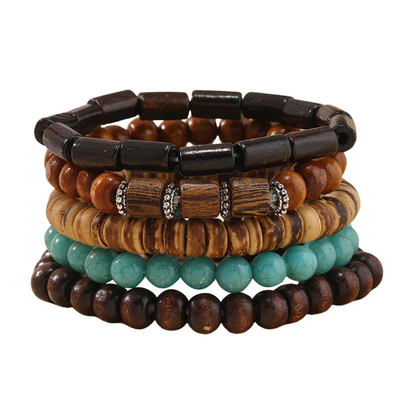 

Летний новый горячий тренд простой модный бирюзовый бисер деревянные бусины из пяти частей персонализированный браслет разноцветный