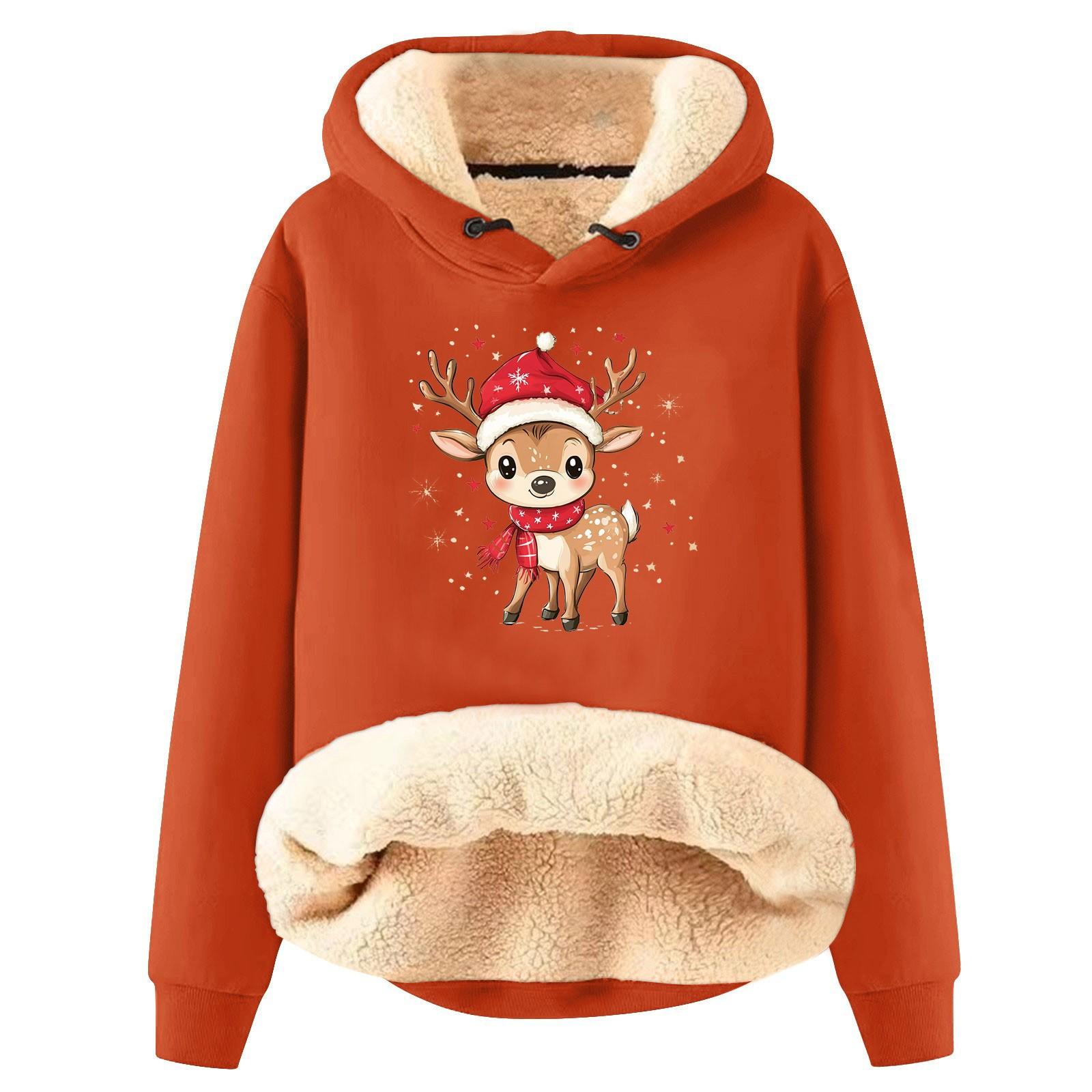 

Женская модная утепленная толстовка с капюшоном и рождественским принтом XL