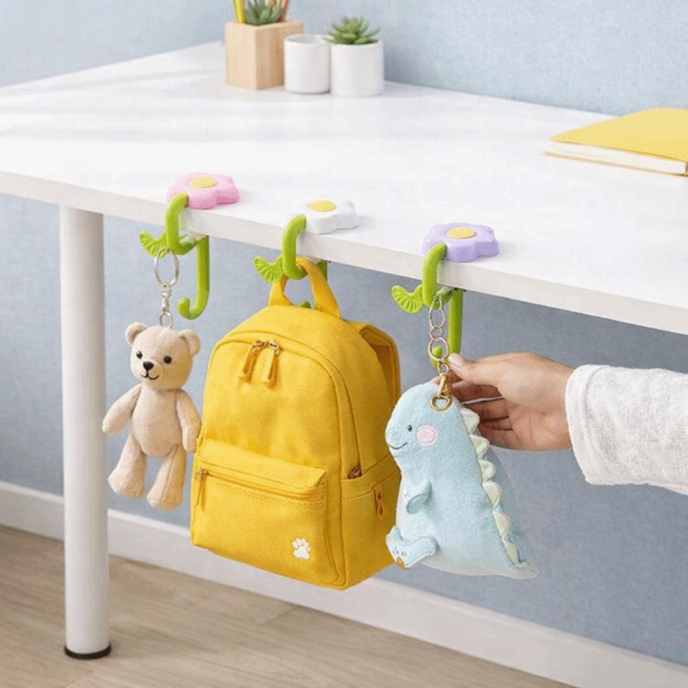 Cute Plastic Flower Bag Hook Adjustable No Drill Flower Shaped Desk Hook Removable Desktop Storage Hook Office