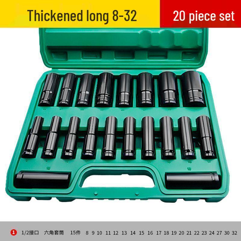 Extended Electric Air Impact Wrench Set with 8-32mm Hex Sockets