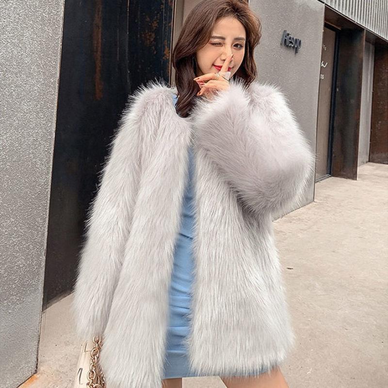 Faux Leather Coat Women's Autumn and Winter New Imitation Fox Fur Coat Thickened Long Fur Coat Tide
