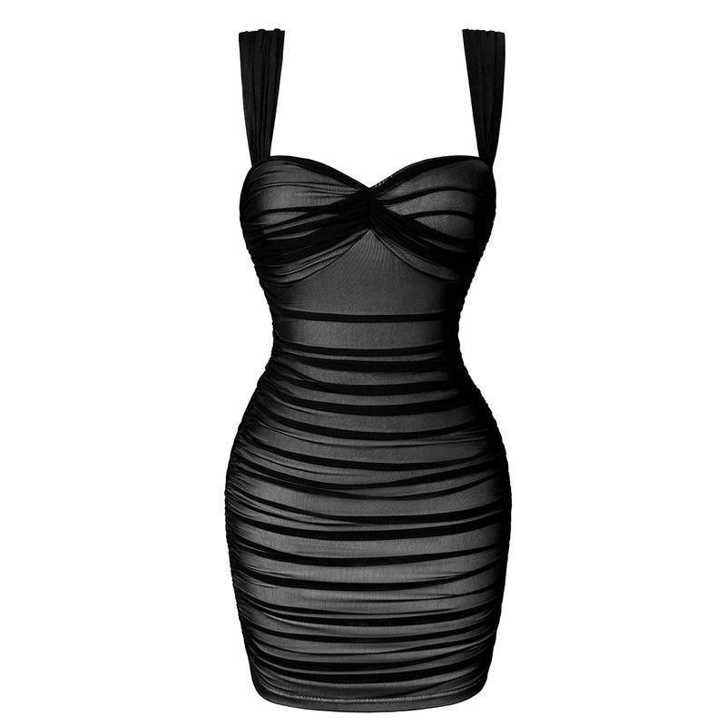 Sexy Ruffled Slip Dress - Pleated Camisole Style, European & American Specialty чёрный