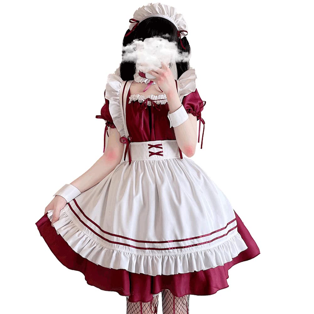 YAISHN Gothic Lolita Maid Halloween Short Bow Pink or Includes Knitted Tights and Headband Outfit, Cute, Popular, Costume, Women's, Cosplay, Sleeves,