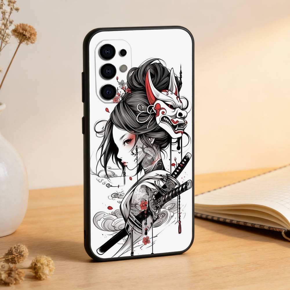 Samurai Warrior Geisha Phone Case For Samsung S25,S24,S21,S22,S23,S30,Ultra,S20,Plus,Fe,Lite,Note,10,Black Cover