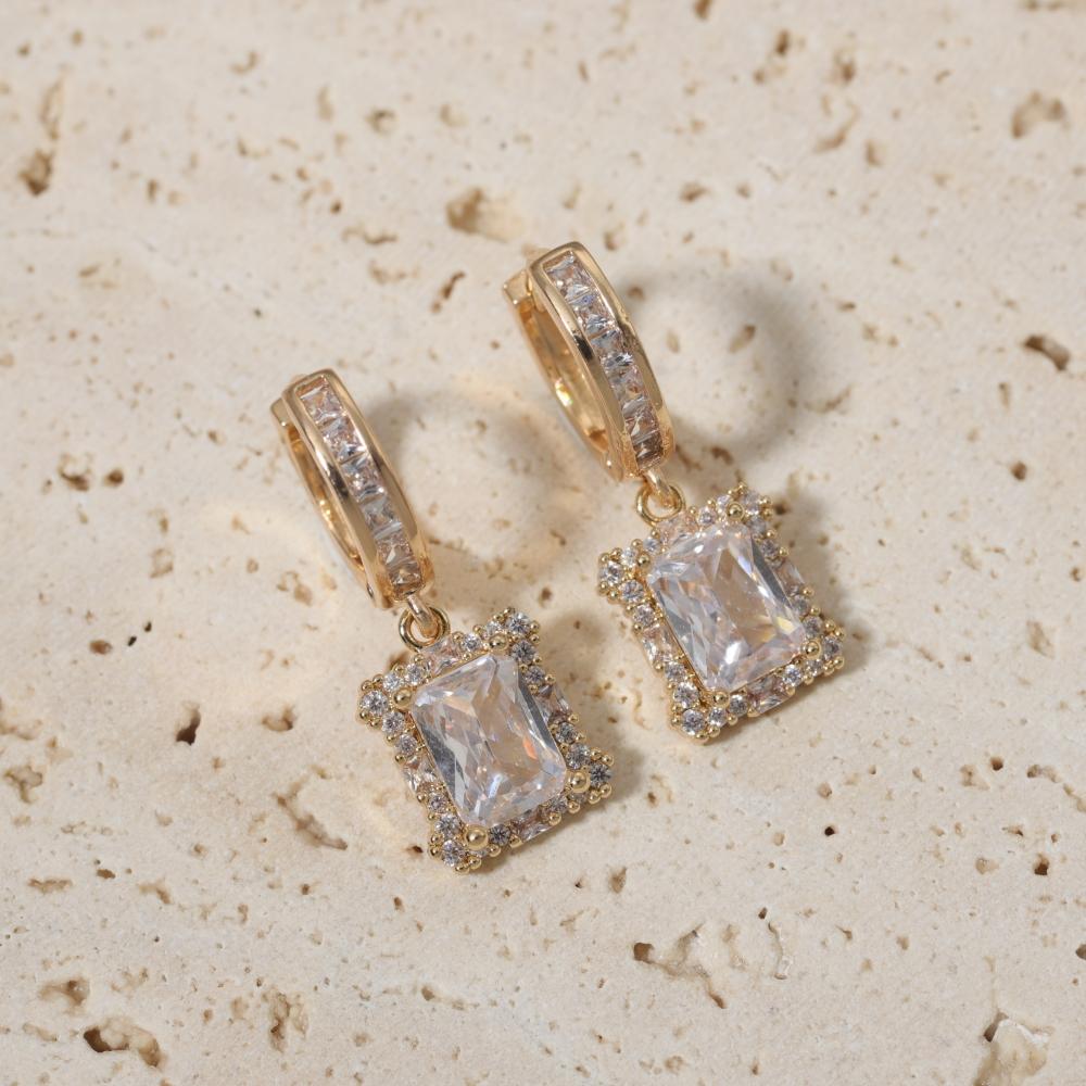 Fashion Square Dangle Earrings for Women Zirconia Earring Jewelry Wedding Party Accessories