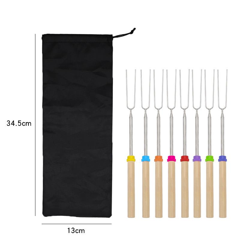 

D5 BBQ 8PCS Stainless Steel Roasting Grill Stick Set Extendable Dual Fork Outdoor BBQ for Household Kitchen BBQ Camping Supplies
