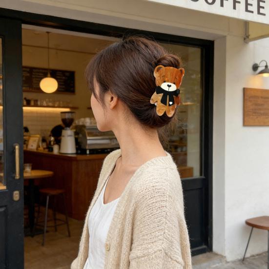 Hair Clip Cartoon Bear Shape Acrylic Back Head Hair Claw Anti-slip Teeth Half-Tied Hairstyles Large Shark Hair