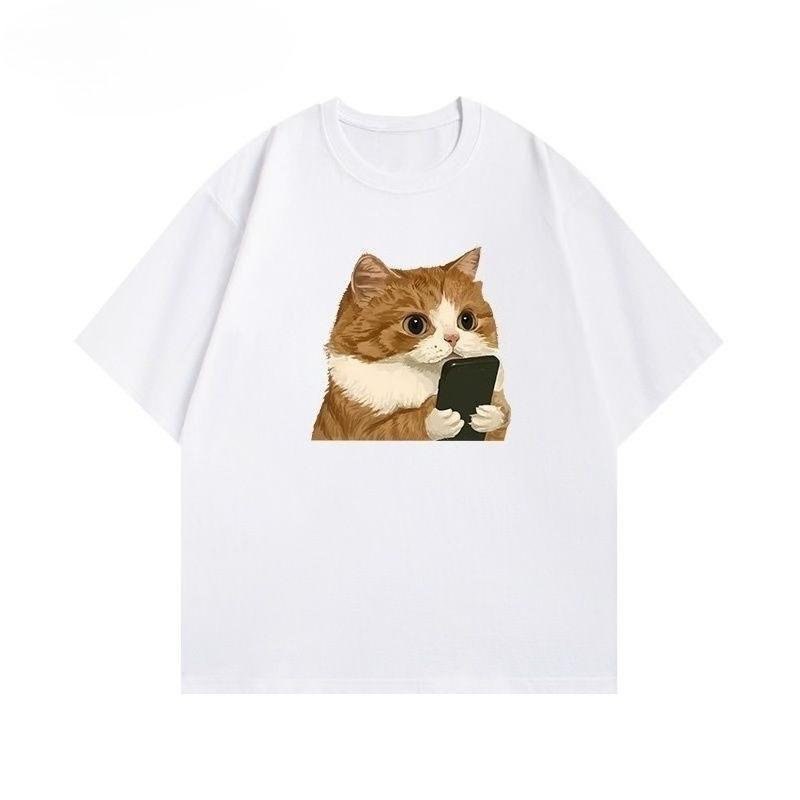 

Chat Nouveau T-shirt À Manches Courtes Hommes Et Femmes Chat Mignon Chat Créatif Dessin Animé Simple Pur Coton Impression Polyva 4XL