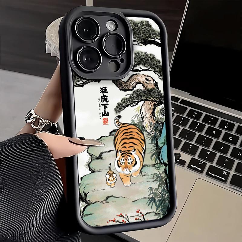 Phone Case for iPhone 17 Air 16E 15 16 Pro Max Cartoon Fat Tiger Funny Cover 14 Plus 13 12 Mini Soft Shell Silicone Fundas