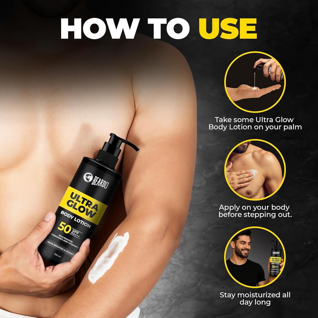 Beardo Ultraglow Body Lotion for Men 250ml | Lightweight Hydrating Skin Moisturizer for Winter