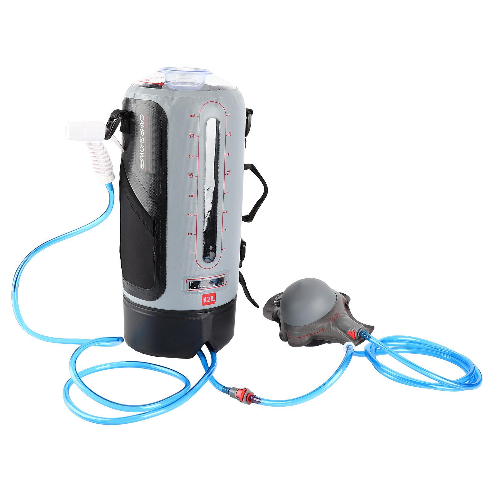 

12L Outdoors Hiking Camping Shower Bag with Pressure Foot Pump and Shower Nozzle