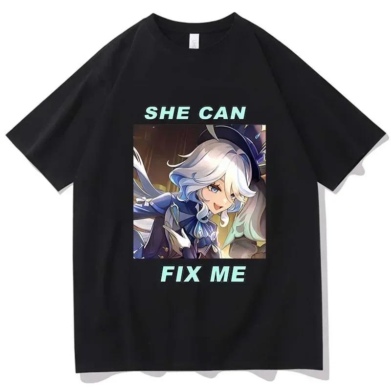 Anime Genshin Impact Furina T Shirts Kawiai Women T Shirt Aesthetic Short Sleeve T-shirt Unisex Tees Vintage Clothing Tops Y2k