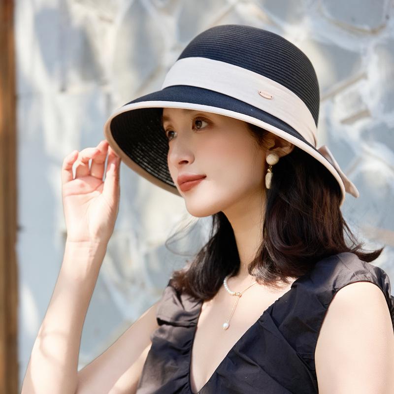 

Женская шляпа от солнца из рафии в японском стиле - Широкие поля для защиты от УФ-лучей One Size чёрный