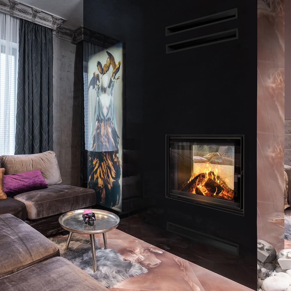 Steel fireplace KRATKI LUCY TUNNEL 12 kW Ø 200 black thermotec