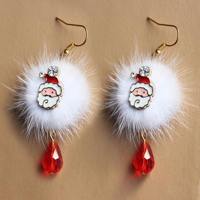 1Pair Stylish Santa Claus Jingle White Crystal Pendant Earrings for Women Christmas Gift Jewelry.