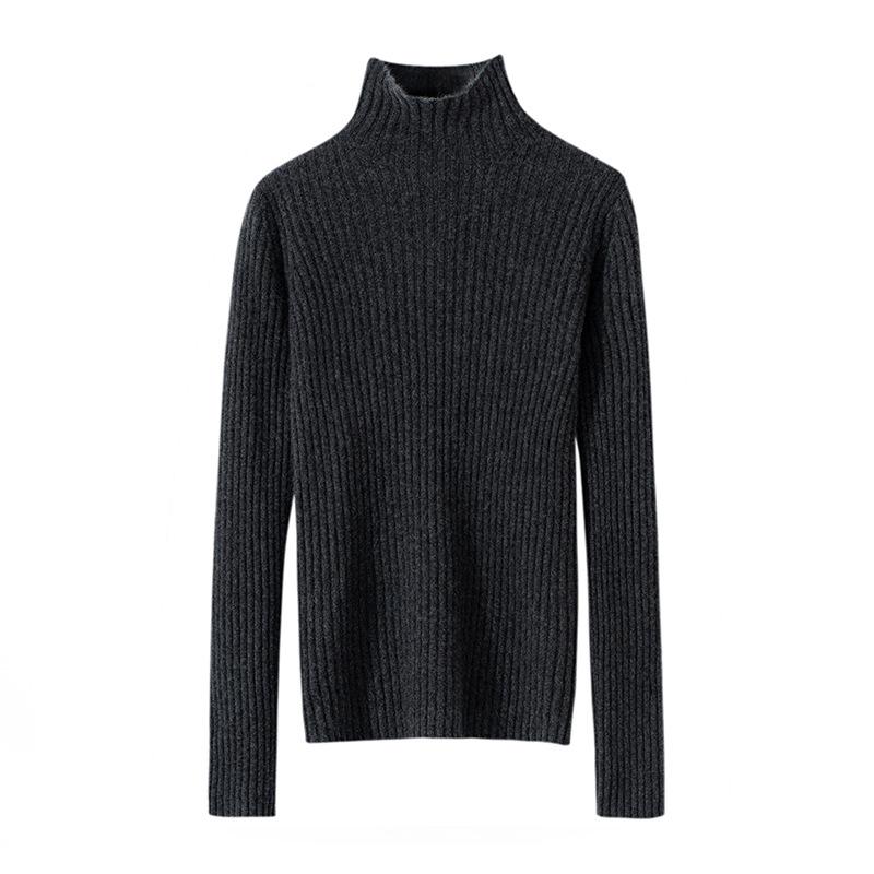 Women's Pure Cashmere High Neck Ribbed Pullover Sweater