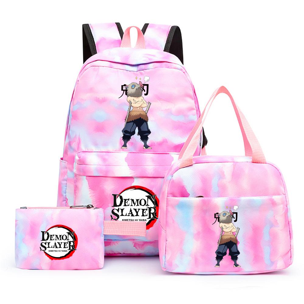 3 st/set Anime Demon Slayer Tryckt Ryggsäck med Matlåda Pennfodral för Tonåring Tillbaka till Skolan Stor Kapacitet Vattentät Skolväska Flickpojke Gåva