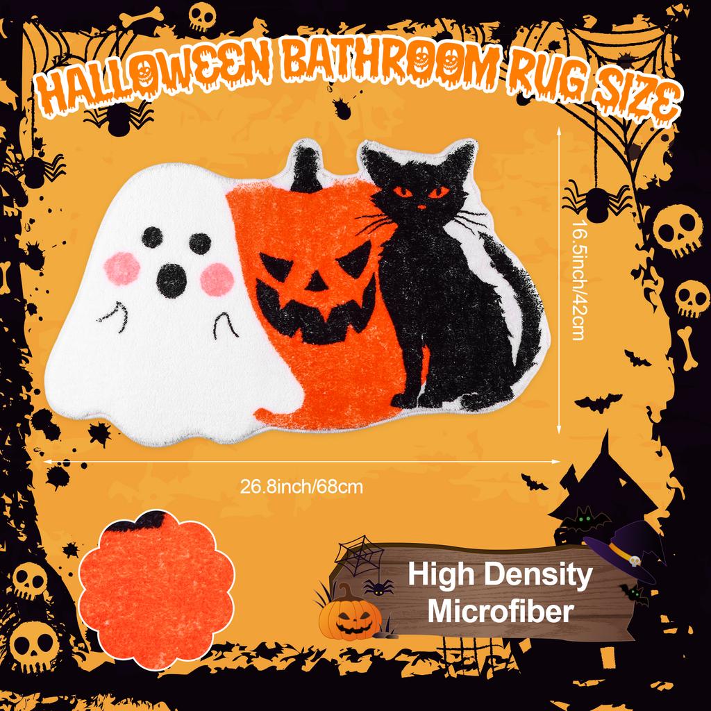 Halloween Badematte Teppich-Kürbis Schwarze Katze Geist Badematte TPR-Rücken Rutschfest Saugfähig Maschinenwaschbar Duschteppich Fußmatte