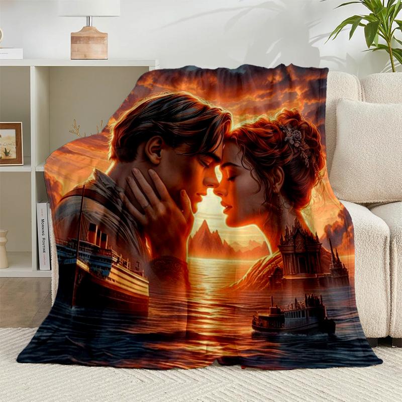 1PC Love On The Tita-nic Flannel Blanket Gift, Suitable for Both Men And Women, Soft Ideal for Beds And Sofa, Birthday Or Christmas Gift