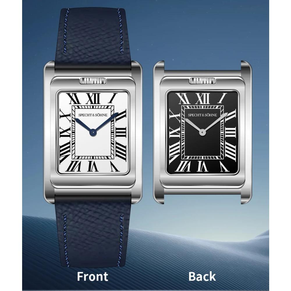 Relógio de Quartzo Quadrado Novo da Moda 2025 Specht & Söhne Dupla Face Relógios Masculinos Aço Inoxidável Cristal de Safira Reloj Hombre 24.5MM