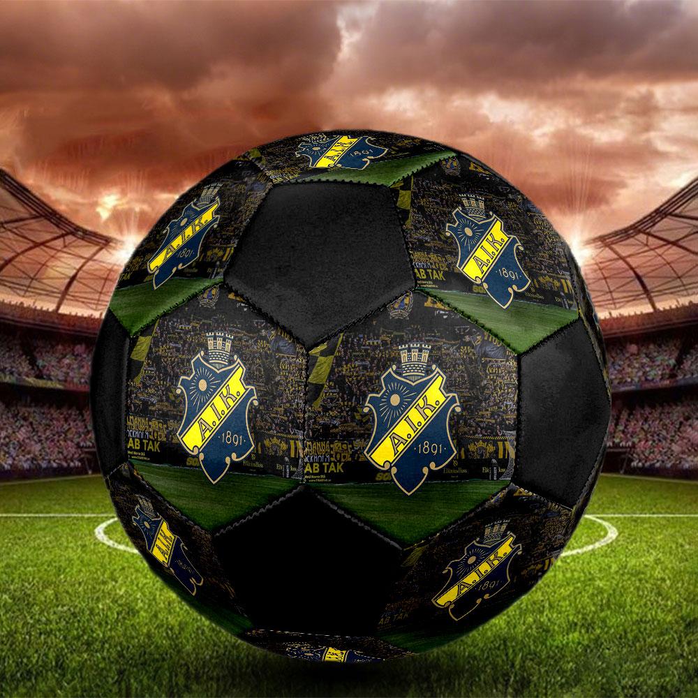 FC AIK Size 5 Soccer Ball, Machine-Stitched PVC, Durable & High Bounce, All Ages Fit, fan merchandise, matches & outdoor use.