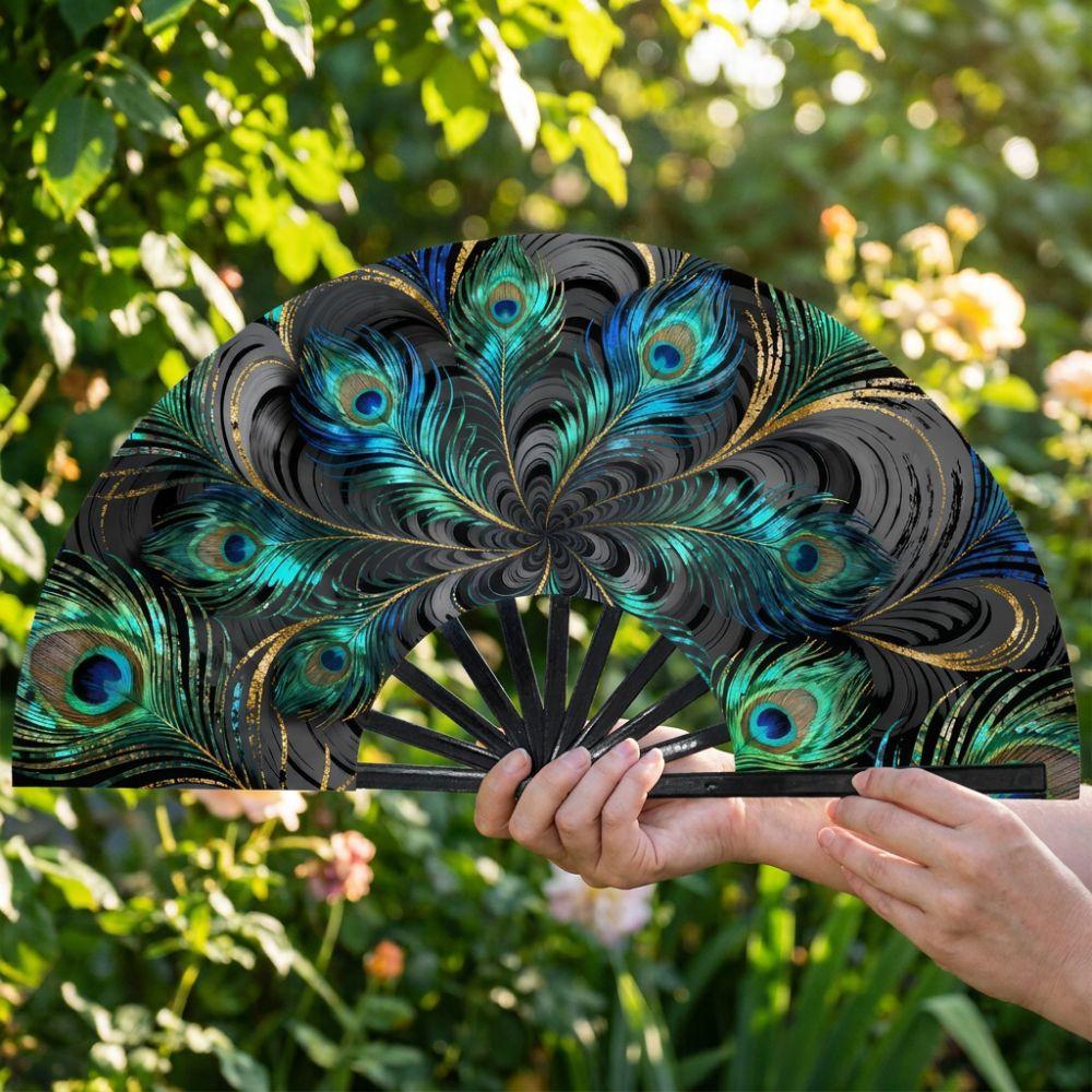 Elegant Flowers Handheld Fan Peacock Tail Pattern Silk Folding Fan Dance Fan Outdoor Travel
