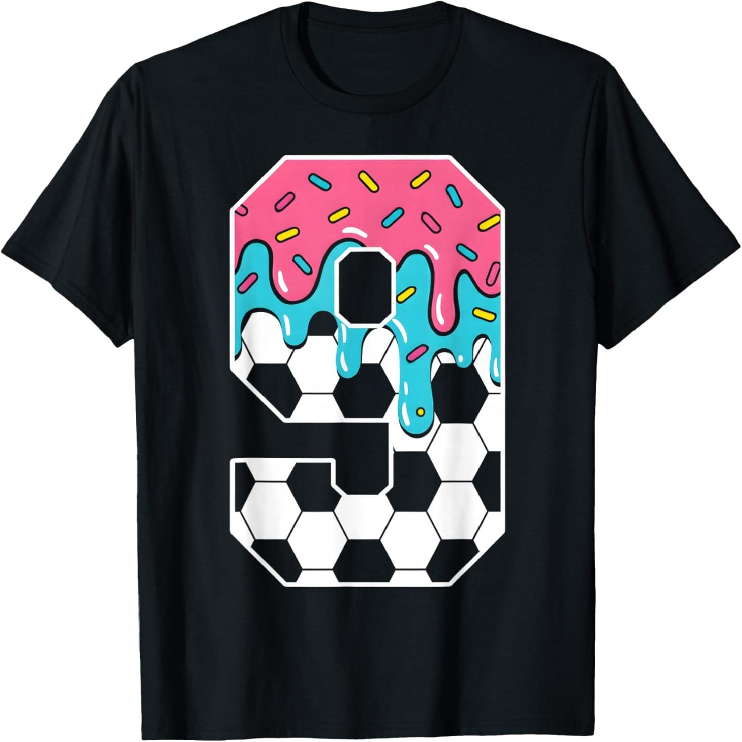 Soccer 9 Year Old Ice Cream Drip Youth 9th Birthday Boy 9 T-Shirt S