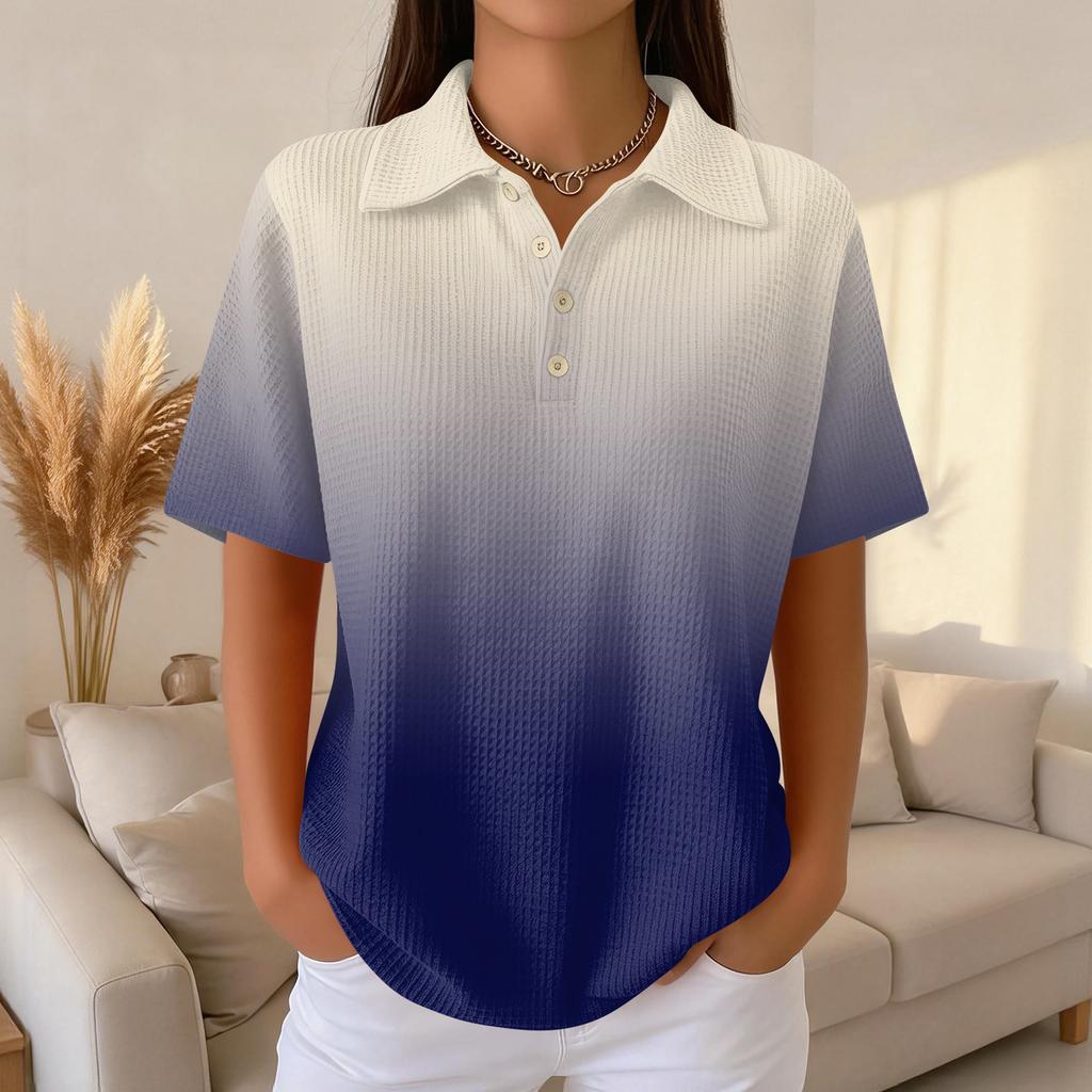 Women's Fashion Casual Lapel Short Sleeve Color Shirt Women's Up Tops