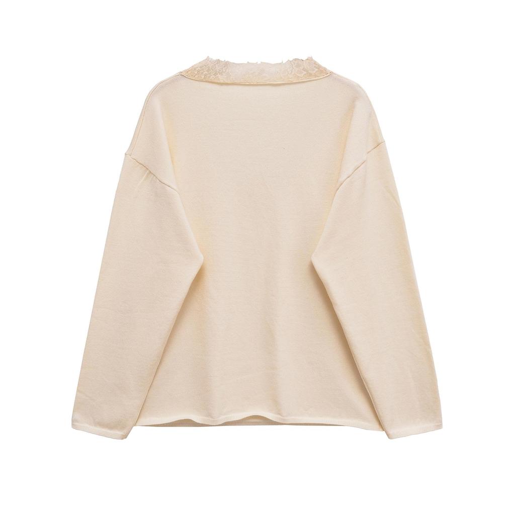 Women's French Chic Wool Blend Lace Knit Sweater for Autumn/Winter