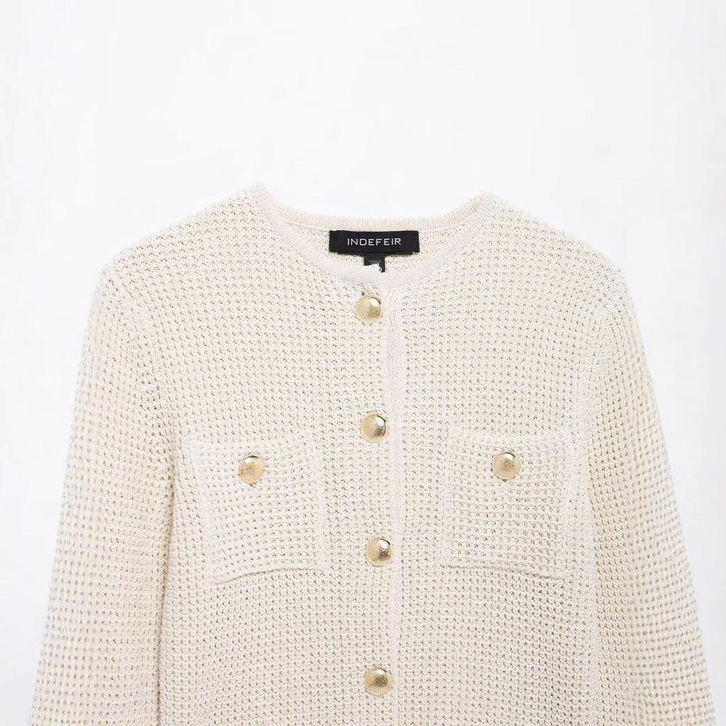 Spring 2025 Women's Fashion Double-Breasted Round Neck Long Sleeve Coat - European & American Style