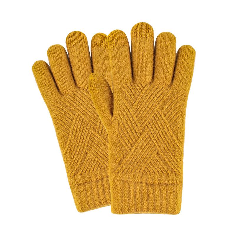 Adult Winter Touch Screen Knitted Gloves for Women Double Layer Plus Velvet Warm Cold proof Five Finger Gloves Riding Anti Slip Gloves for Men