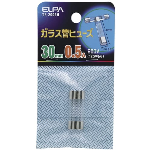 ELPA Glassrørsikring Ledningssikring 250V/0,5A 30mm 6,35 2 stk TF-2005H