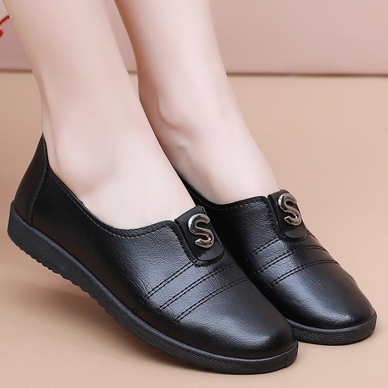 Spring and Autumn Shoes Leather Shoes Women's Soft Sole Non-slip Comfortable Old Man Shoes Leap Month Middle-aged and Elderly Work Shoes