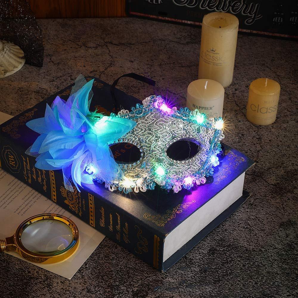 Mode Karneval Party Maskerade Maske Seitenblume Spitze Mardi Gras Maske Elektronisch Elegant LED Halbgesichtsmaske für Damen
