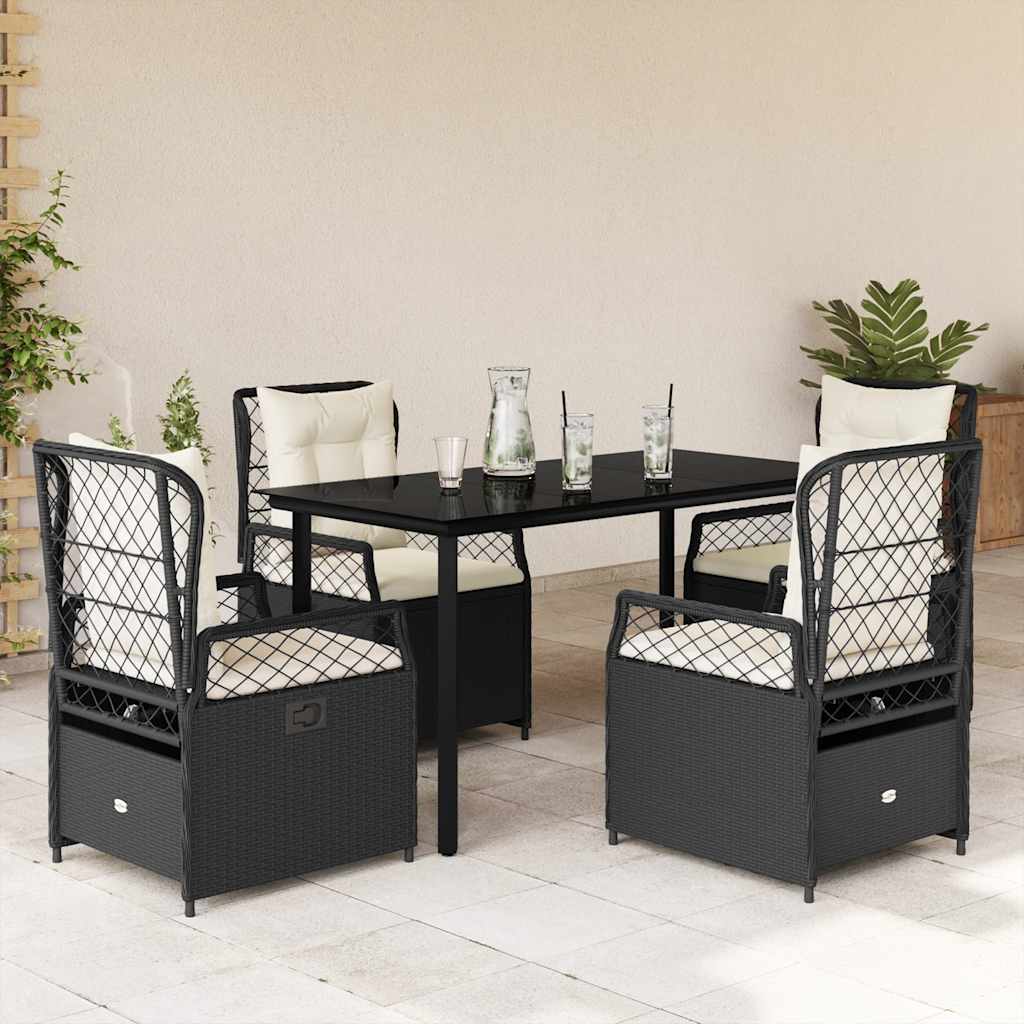 Vidaxl 5-Cz. Garden Furniture Set With Cushions, Black, Poly Rattan