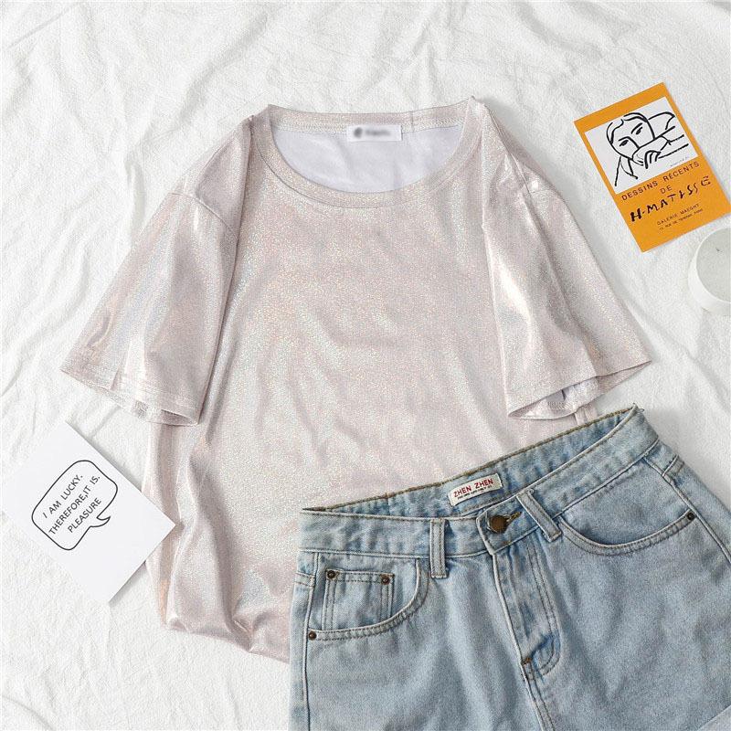Summer New Korean Mid Length Blingbling Top Short Sleeved T-shirt for Women