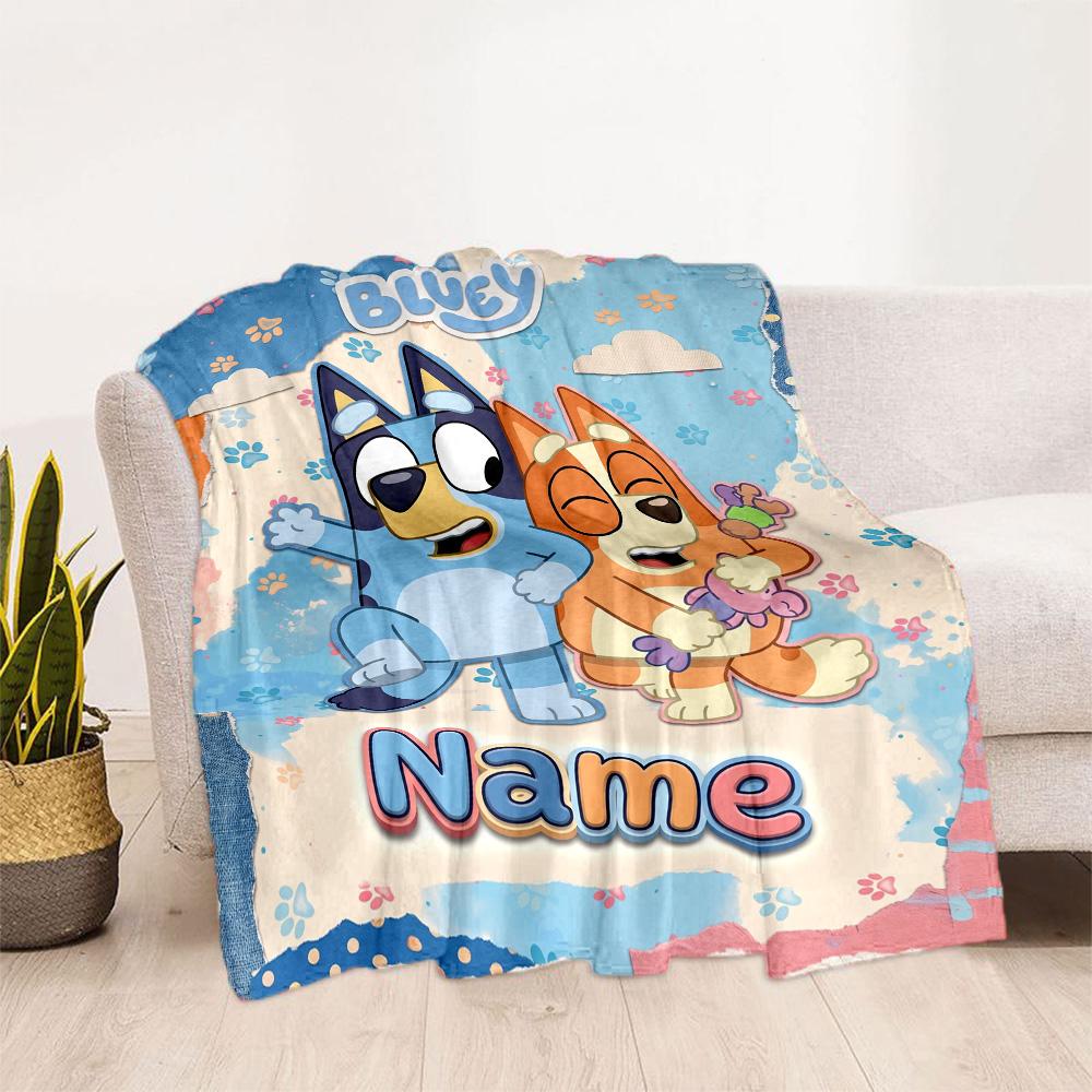 Bluey Cat Adventure Customize Your Name Blanket Throw Personalized Blanket Warmthful Decor for Bed Bedding Home Decor Picnics Four Seasons Multipurpos