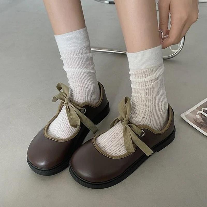 Fashion Women's Flat Shoes Gothic Ladies Footwear Mary Jane with Bow Japanese Style Lolita Discount Shoe Vacation Summer 2025 Slip on 39