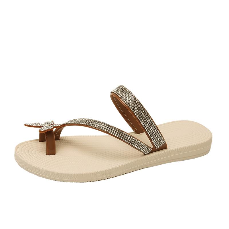 Schleifenslipper Damen Sommerbekleidung Flash-Diamant vielseitig flacher Boden rutschfest verschleißfest Schulmädchen-Mode Strandsandalen