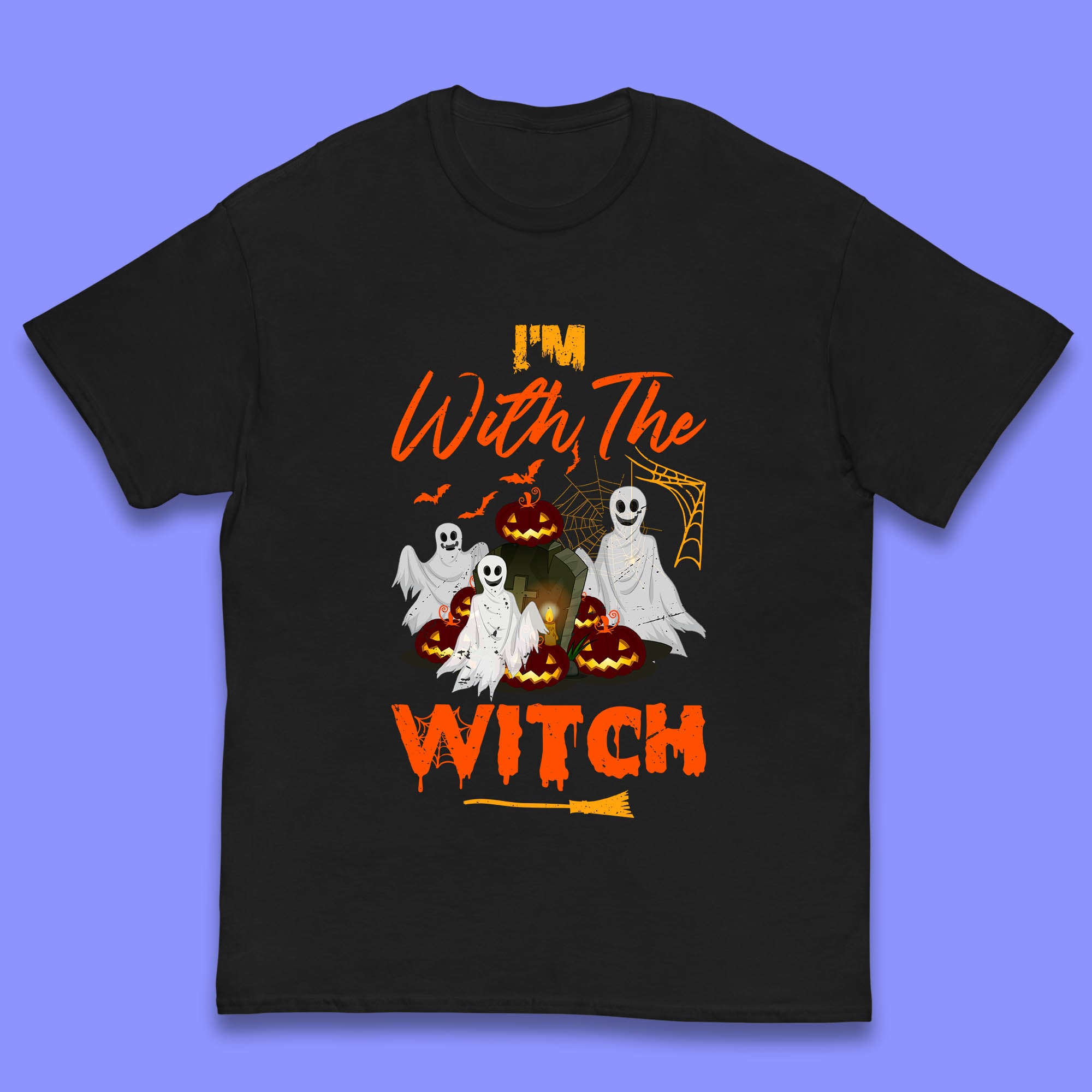 

I m With The Witch Halloween Ghosts With Jack-O-Lantern Horror Pumpkins Kids T Shirt 120