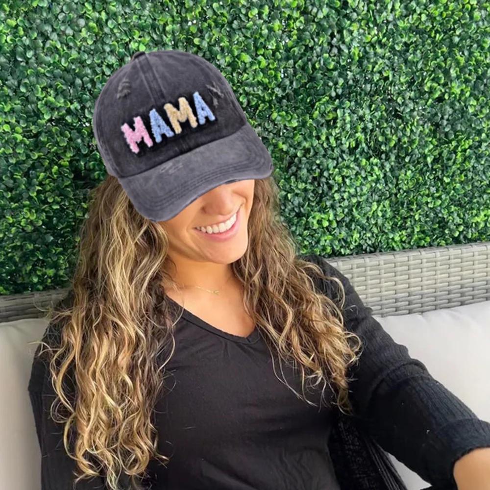 Colorful Mama Patch Embroidery Baseball Caps for Women Cotton Washed Soft Adjustable Sport Hats Mother'S Day Snapback Hat Gifts