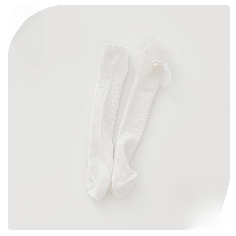 Children's Socks Summer Lolita Wooden Ear Mesh Ribbon Large Bow Mid-tube Socks for Girls
