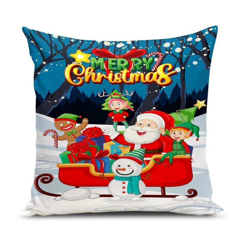 Soft Fabric Designer Decorative Printed Merry Christmas Theme Cushion Cover Xmas Decorations for Sofa Living Room Set of 5 16 X 16 Inch Multi