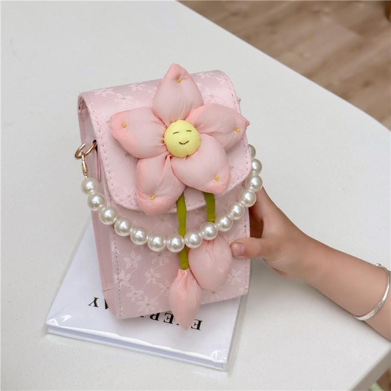 Girl flower small bag 2025 summer new trend messenger bag lace bow shoulder mobile phone bag