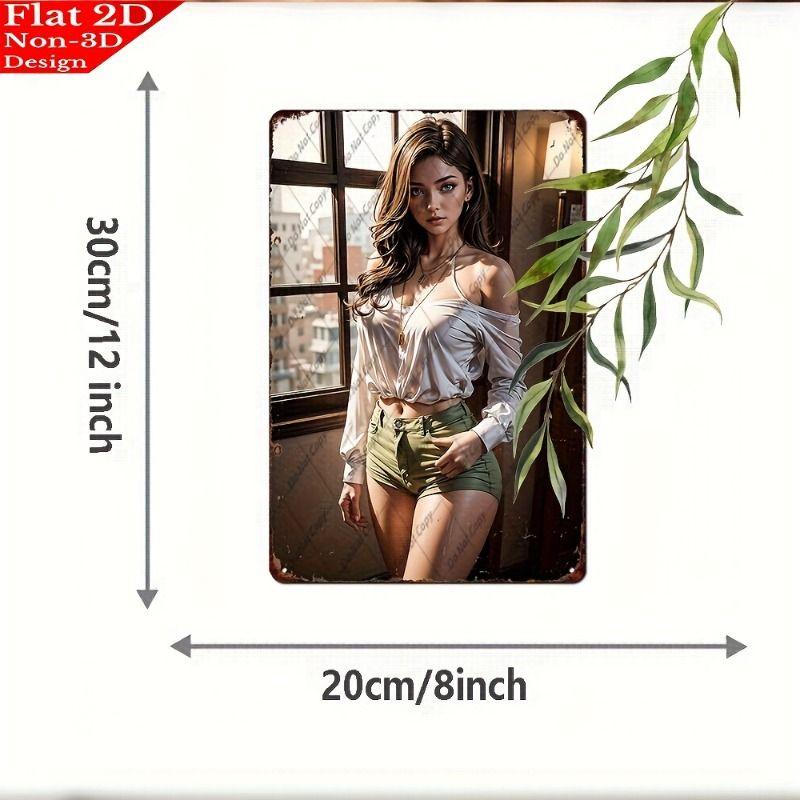 Vintage Metal Sign Art, Sexy Lady Garage Decor, Bar Bedroom Wall Tin Poster