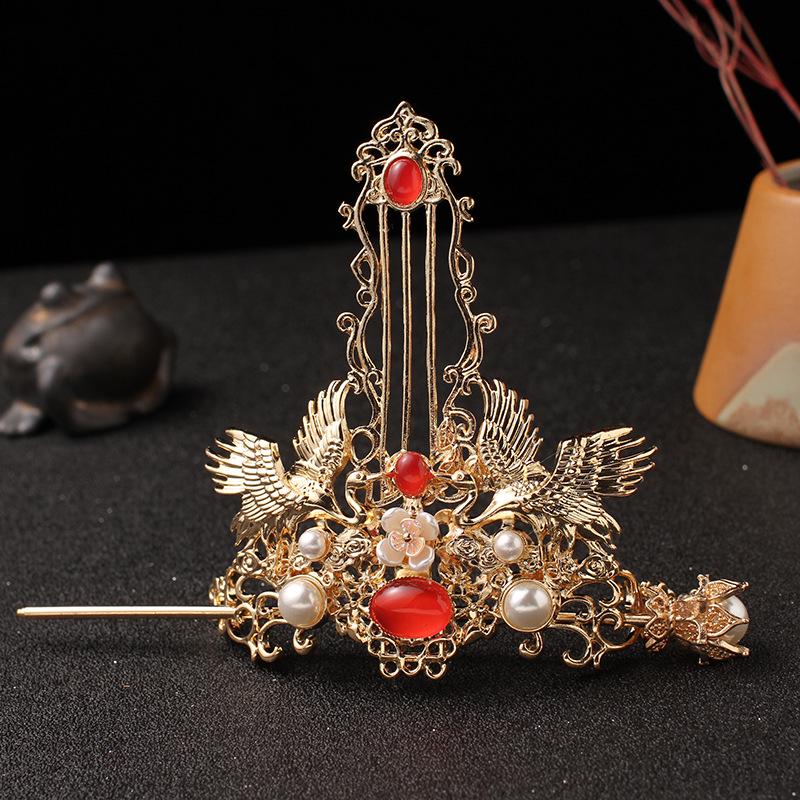 Traditional Crane Hair Crown and Hairpin Set – Hanfu Style Accessory