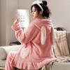 Women's Cute Cartoon Tiger Hooded Coral Fleece Pajamas - Thickened Long Sleeve Robe Suitable for Autumn and Winter, Wearable Outdoors.