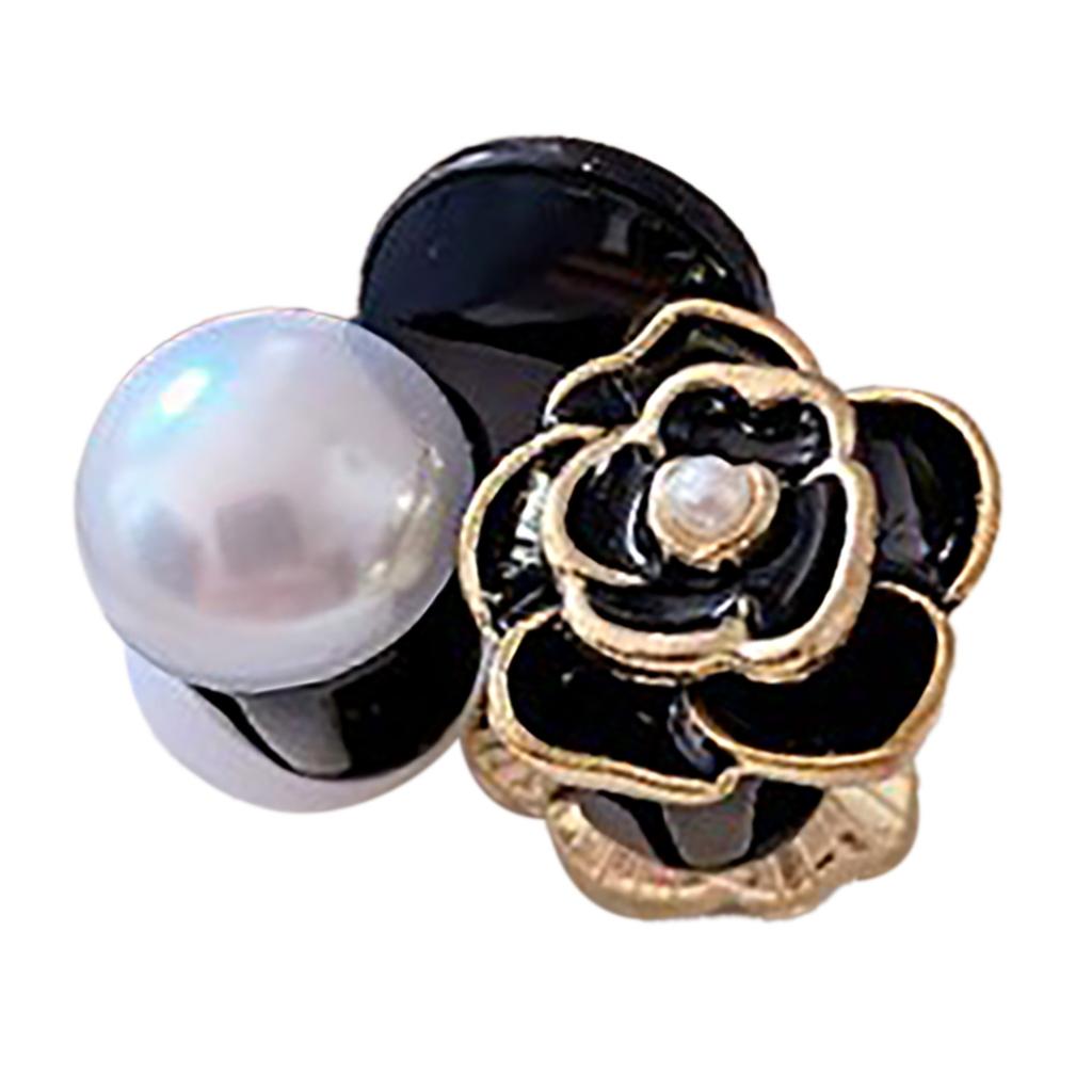 Camellia Flower Hair Claw Clip Simple Multifunctional Flower Artificial Pearl Hair Clip for Party Black