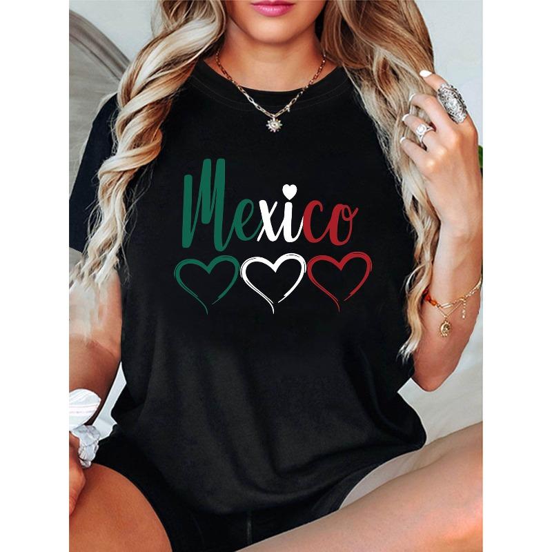 Женская футболка европейского размера с принтом Мексики, круглый вырез, короткий рукав, повседневная, для весны и лета, топ S
